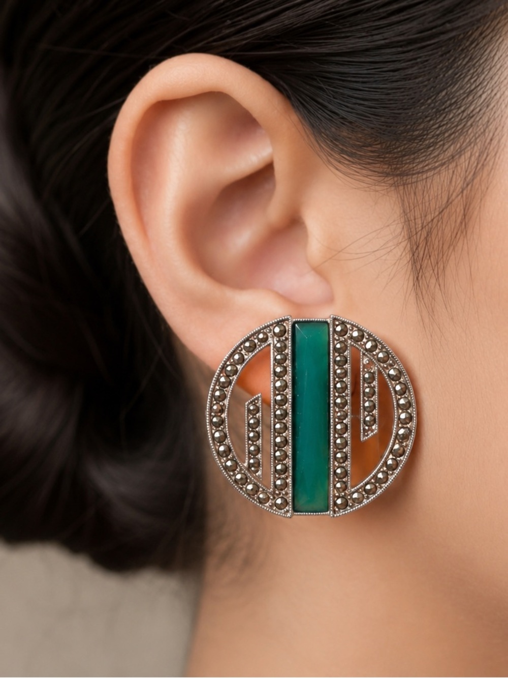 Elegant Silver and Green Gemstone Earrings